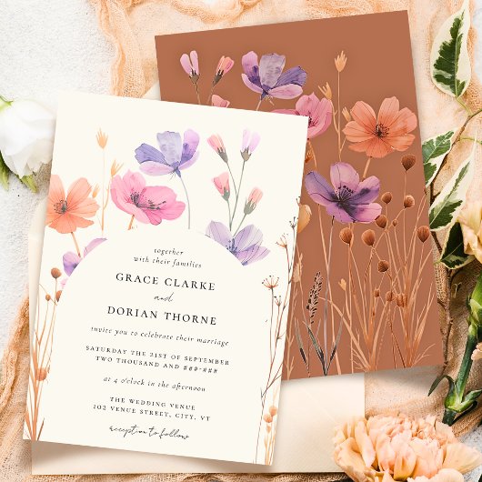 Invitation Boho Rustique Neutre Floral Mocha Mousse Mariage