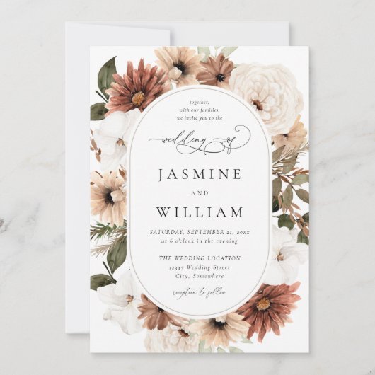 Invitation Boho rustique Neutre Mariage Floral S2 (Devant)