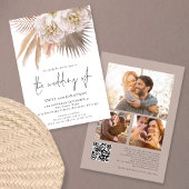 Invitation Boho Rustique Pampas Écriture QR 3 photo Mariage