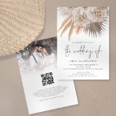 Invitation Boho Rustique Pampas Écriture QR Code Photo Mariag