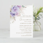 Invitation Boho Rustique Pampas Fleur Violette Quinceañera In (Debout devant)