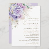Invitation Boho Rustique Pampas Fleur Violette Quinceañera In (Devant / Derrière)