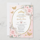 Invitation Boho Rustique Pampas Rose Pâle Floral Quinceañera (Devant)