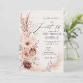 Invitation Boho Rustique Pampas Terre Cuite Sweet 16 (Debout devant)