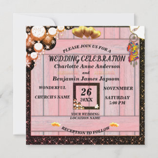 Invitation  Boho Rustique Parties scintillant dorée Mariage e
