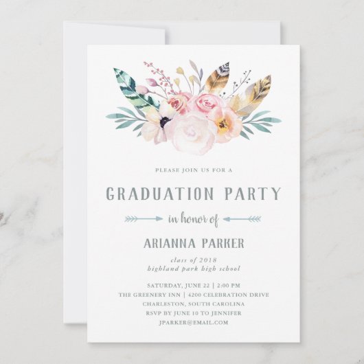 Invitation Boho rustique | Photo Graduation Party (Devant)