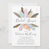 Invitation Boho rustique plumes Fête des mariées aquarelle (Devant)