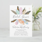 Invitation Boho rustique plumes Fête des mariées aquarelle (Debout devant)