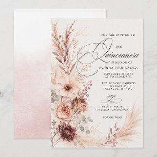 Invitation Boho Rustique Quinceanera Pampas en Terracotta