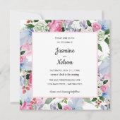 Invitation Boho Rustique rose blanc lilas bleu fleurs mariage (Devant)