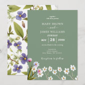 Invitation Boho Rustique Sage Floral Vert & Blanc Mariage (Devant / Derrière)