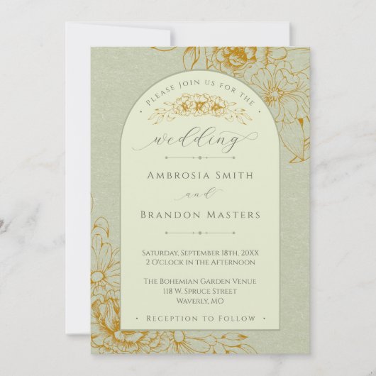 Invitation Boho Rustique Sage Vert Floral Arc Mariage (Devant)