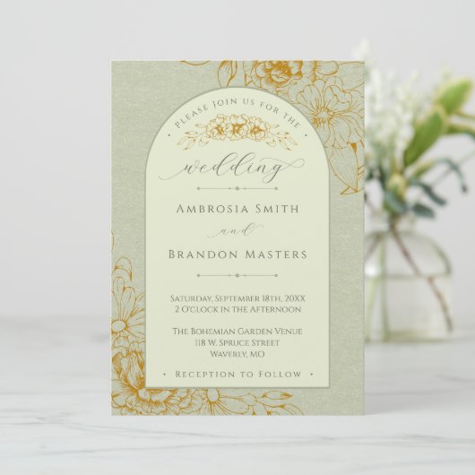 Invitation Boho Rustique Sage Vert Floral Arc Mariage (Debout devant)