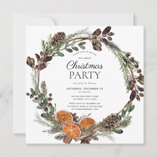Invitation Boho Rustique séché Orange Wreath fête de Noël (Devant)