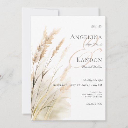 Invitation Boho Rustique séché Tan Grass Mariage (Devant)