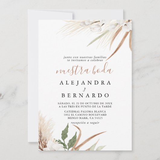 Invitation Boho Rustique Simple Floral Nuestra Boda Mariage (Devant)