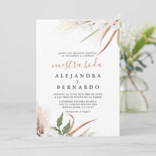 Invitation Boho Rustique Simple Floral Nuestra Boda Mariage (Debout devant)