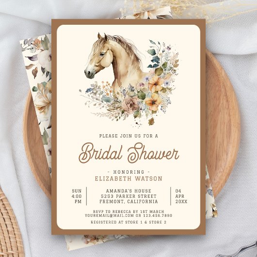 Invitation Boho Rustique Tan Floral Horse Fête des mariées