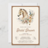 Invitation Boho Rustique Tan Floral Horse Fête des mariées (Devant)