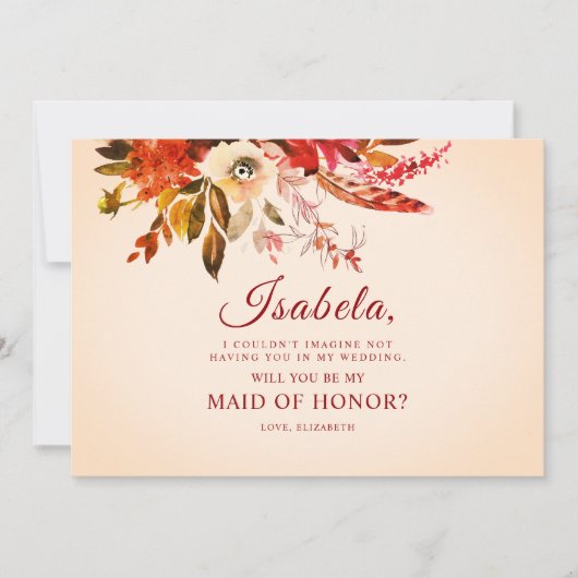 Invitation Boho Rustique Vibrant Automne Floral Maid Of Honor (Devant)