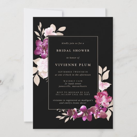 Invitation Boho rustique violet rose Fête des mariées florale (Devant)