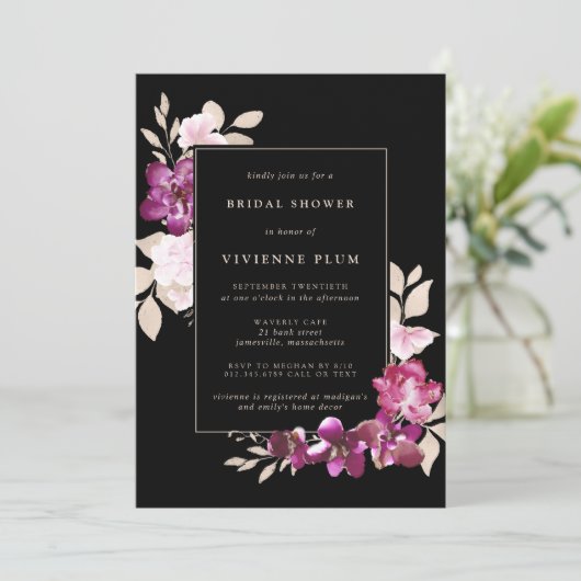 Invitation Boho rustique violet rose Fête des mariées florale (Debout devant)