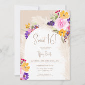 Invitation Boho sable floral pampas arc désert Sweet 16 (Devant)