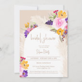 Invitation Boho sable pampas rose arc fleuri douche nuptiale (Devant)
