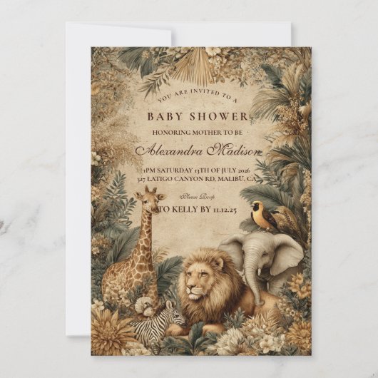 Invitation Boho Safari Animals Baby Shower (Devant)