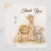 Invitation Boho Safari Animals Lion Giraffe Elephant Neutral (Devant / Derrière)