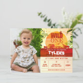 Invitation Boho Safari Animaux Wild One Photo 1er anniversair (Debout devant)