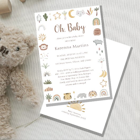 Invitation Boho Safari Aquarelle Oh Baby shower