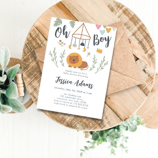 Invitation Boho Safari Lion bébé Baby shower garçon