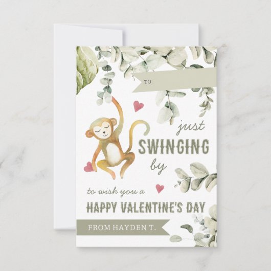 Invitation Boho Safari Monkey Classroom Valentines Day Card (Devant)