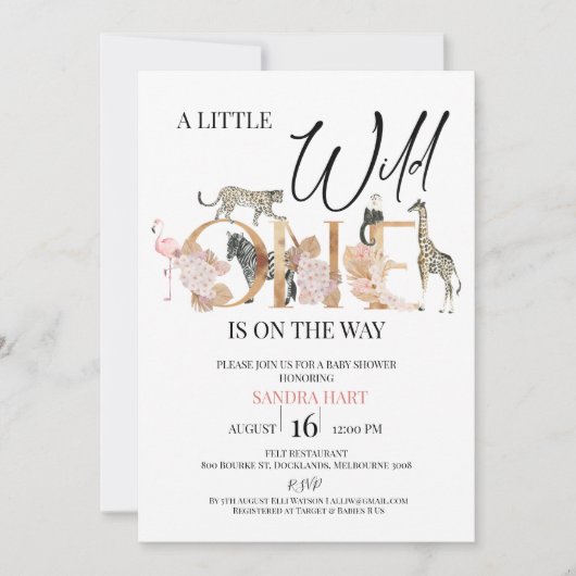 Invitation Boho Safari Wild One Baby Girl Baby shower (Devant)