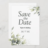Invitation Boho Sage Floral Mariage élégant (Devant / Derrière)