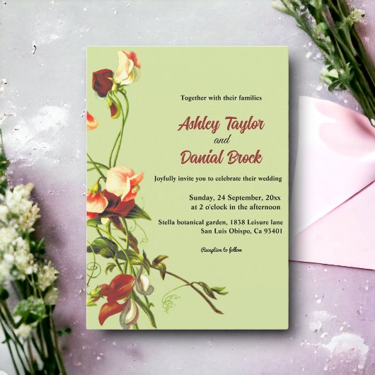 Invitation Boho Sage Green Automne Roses Automne Automne Flor