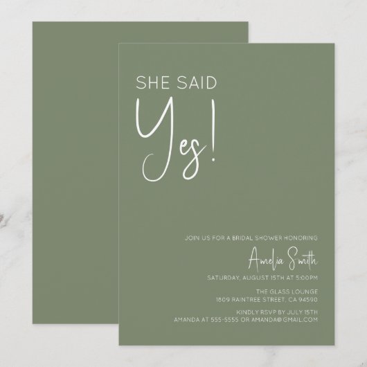 Invitation Boho Sage Green Bridal Douche (Devant / Derrière)