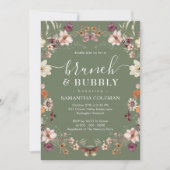 Invitation Boho Sage Green Brunch et Fête des mariées Bubbly (Devant)