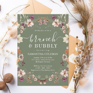 Invitation Boho Sage Green Brunch et Fête des mariées Bubbly