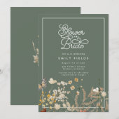 Invitation Boho Sage Green Fleur sauvage  Fête des mariées pa (Devant / Derrière)