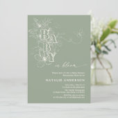 Invitation Boho Sage Green Floral Butterflies Baby in Bloom (Debout devant)
