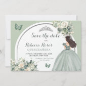 Invitation Boho Sage Green Floral Quinceañera Enregistrer La  (Devant)