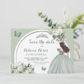 Invitation Boho Sage Green Floral Quinceañera Enregistrer La  (Debout devant)