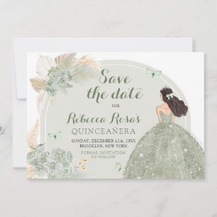 Invitation Boho Sage Green Floral Quinceañera Enregistrer La