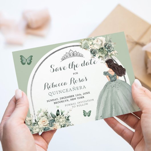 Invitation Boho Sage Green Floral Quinceañera Enregistrer La 