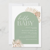Invitation Boho Sage Green Hello Baby shower (Devant)