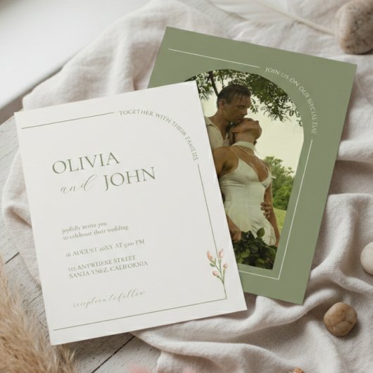 Invitation Boho Sage Green & Linen Arches Minimalist Photo 