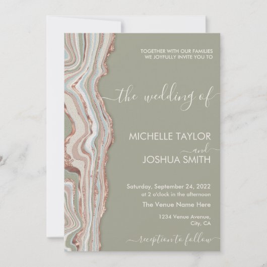 Invitation Boho Sage Green Marble Pierre Earthy Agate Invitat (Devant)