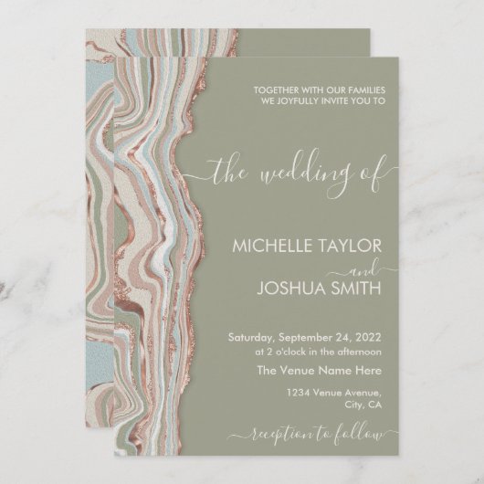 Invitation Boho Sage Green Marble Pierre Earthy Agate Invitat (Devant / Derrière)
